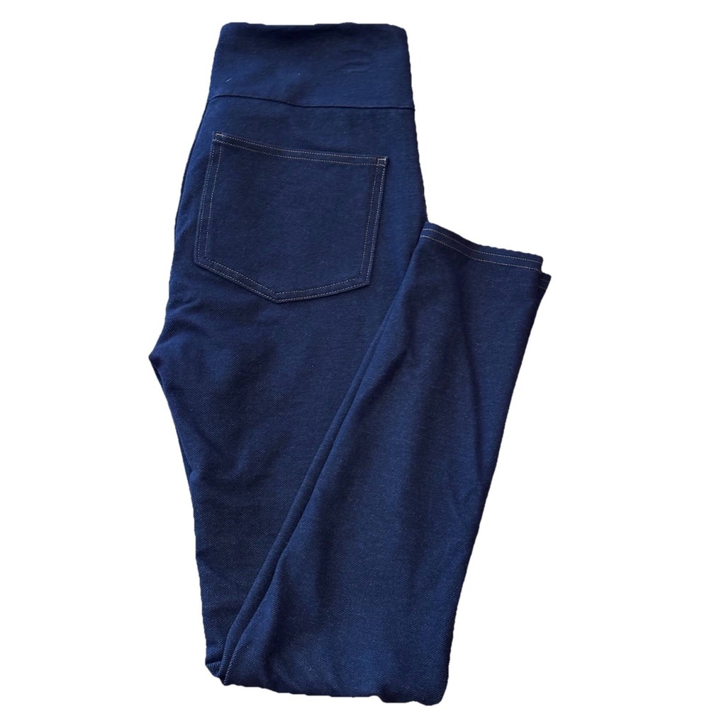 Spanx Womens L Navy Blue Denim Look Pull On Leggings Shaping Stretch Slimming